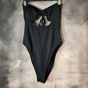 Black Forever 21 one piece swimsuit with tie back detail